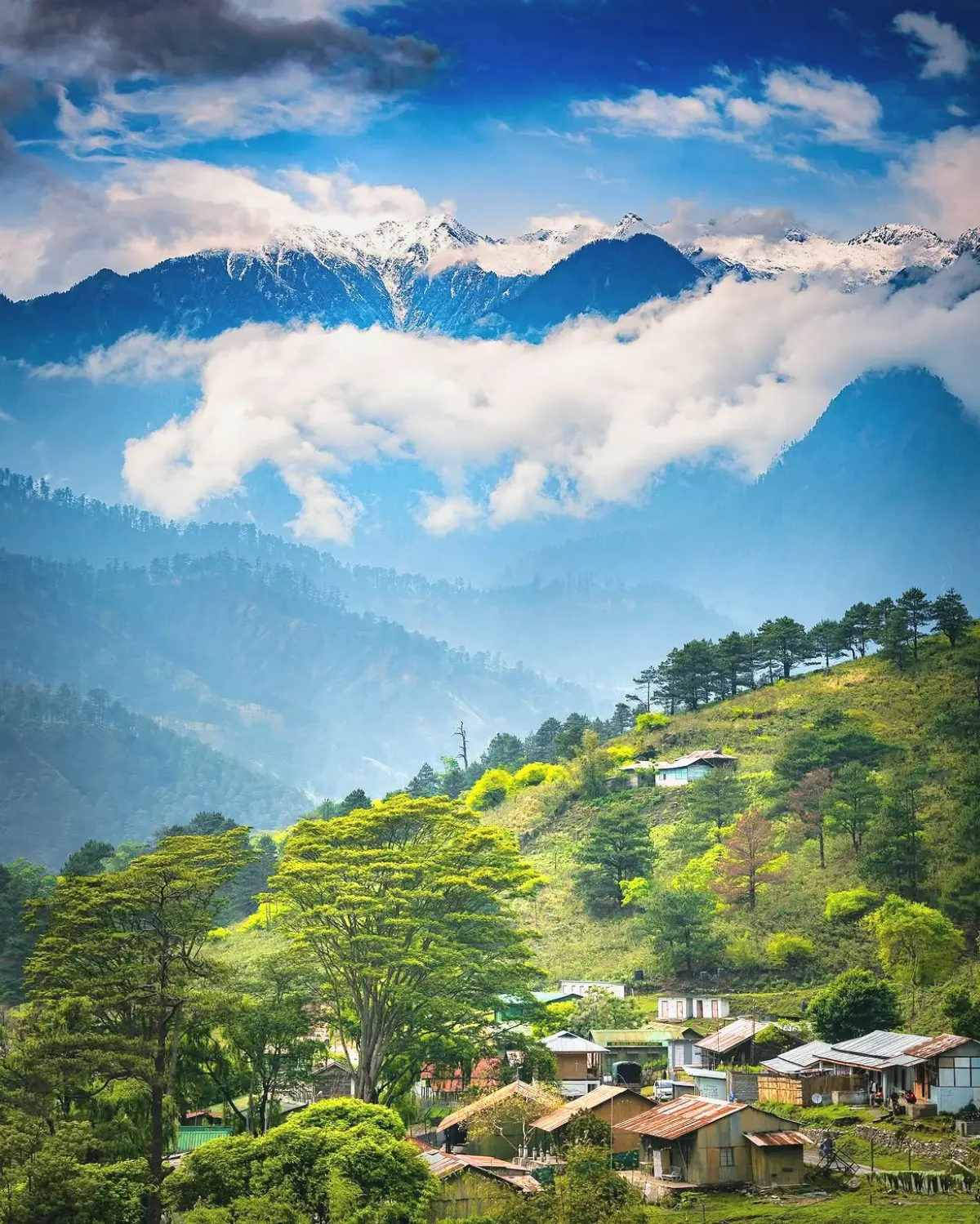 Night view of a Himalayan mountain valley in North East India